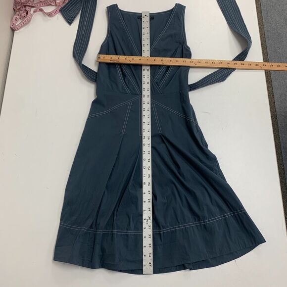 BCBGMaxAzria Mini Dress Women 2 Blue Gray Faux Wrap Tie Waist Pleated Sleeveless - Picture 7 of 13